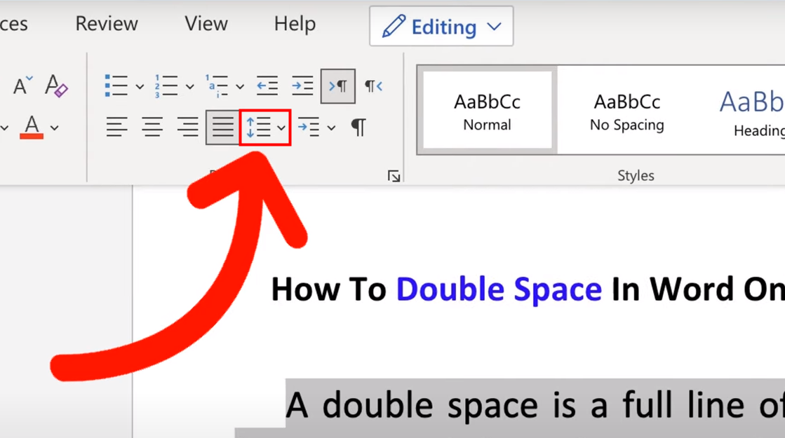 Double space in Word online 1