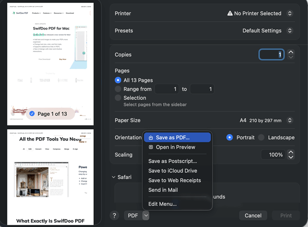 Safari Save as PDF