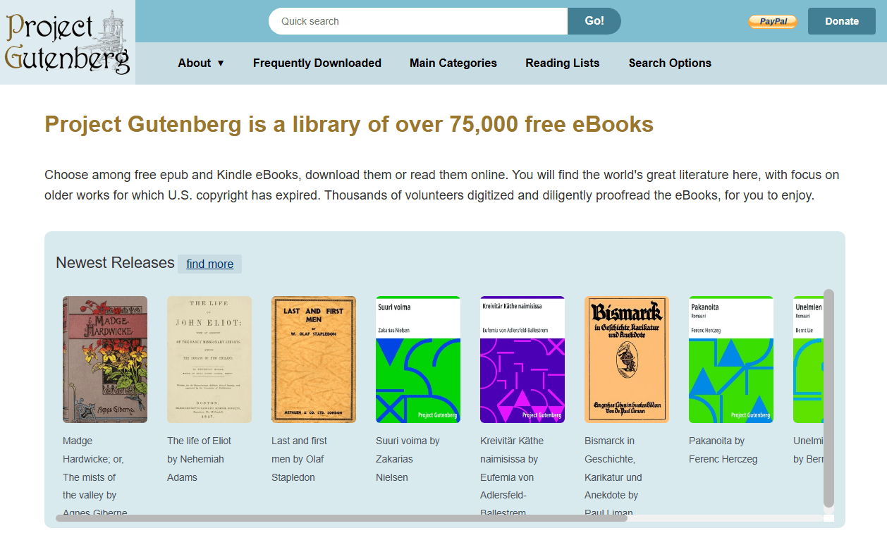 Project Gutenberg interface