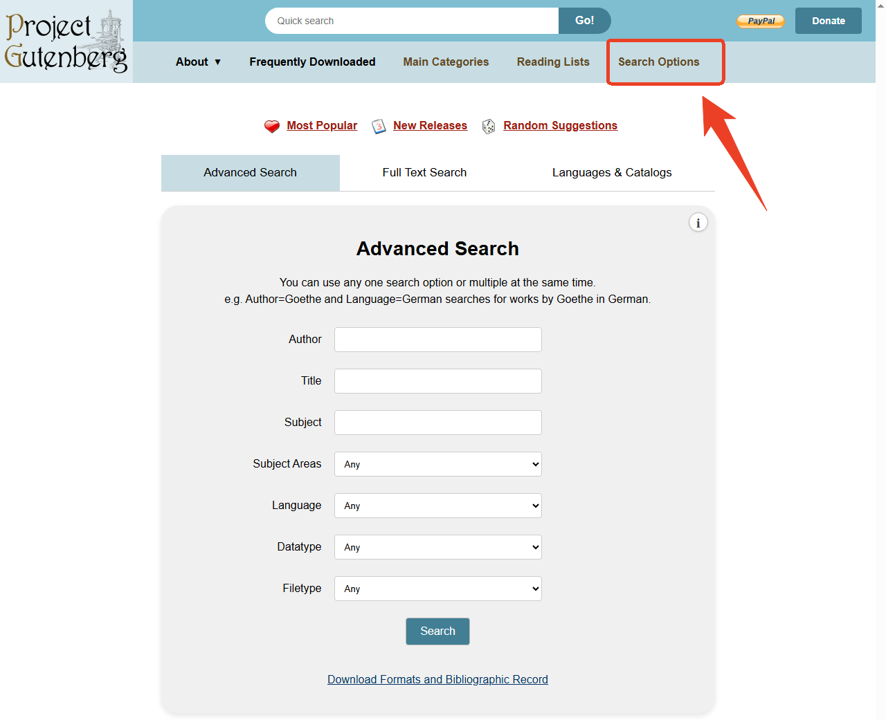 Project Gutenberg advanced search