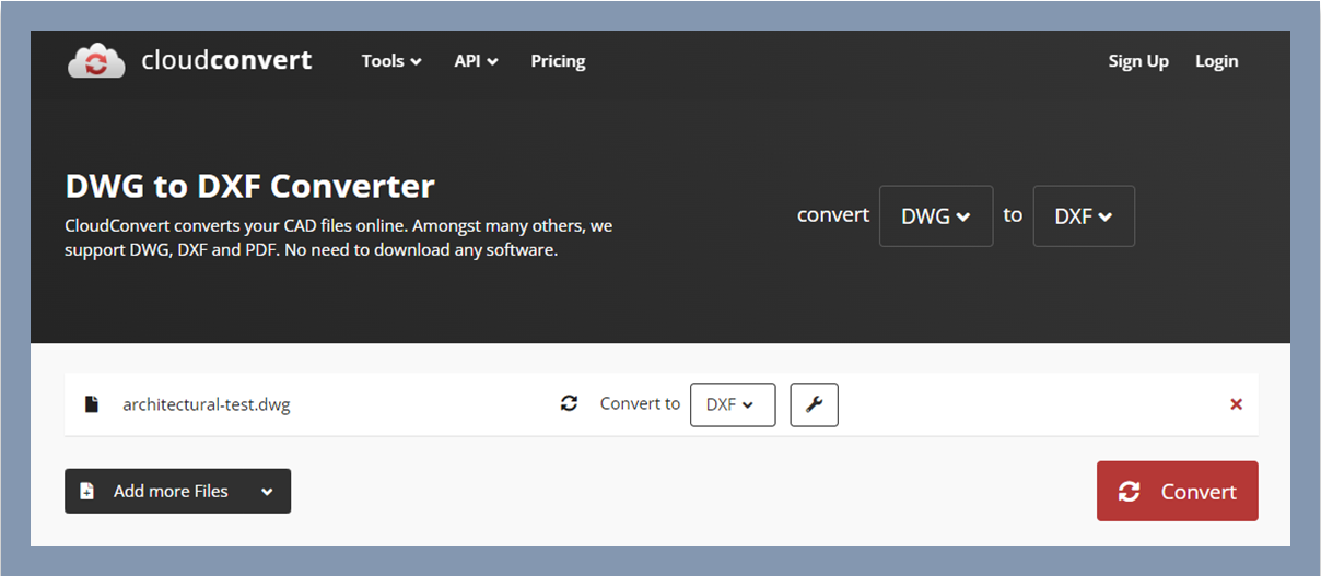 DWG to DXF converter CloudConvert