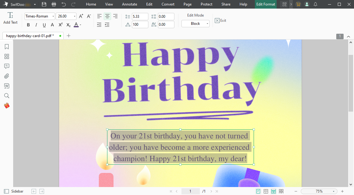 edit 21st birthday wishes in card