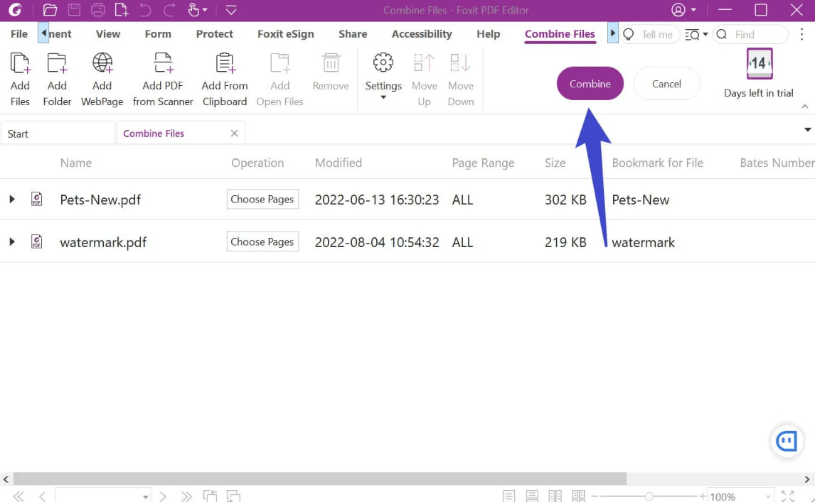 Combine PDFs in Foxit