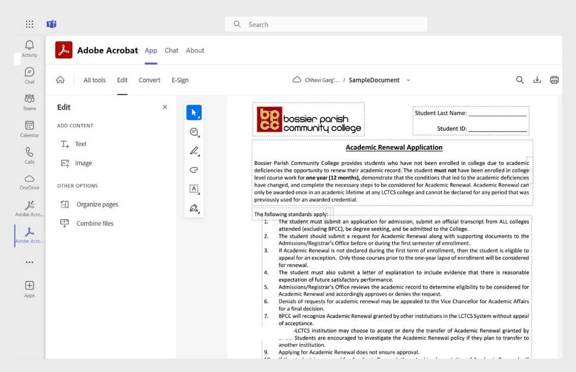 Edit a PDF in Teams with Adobe