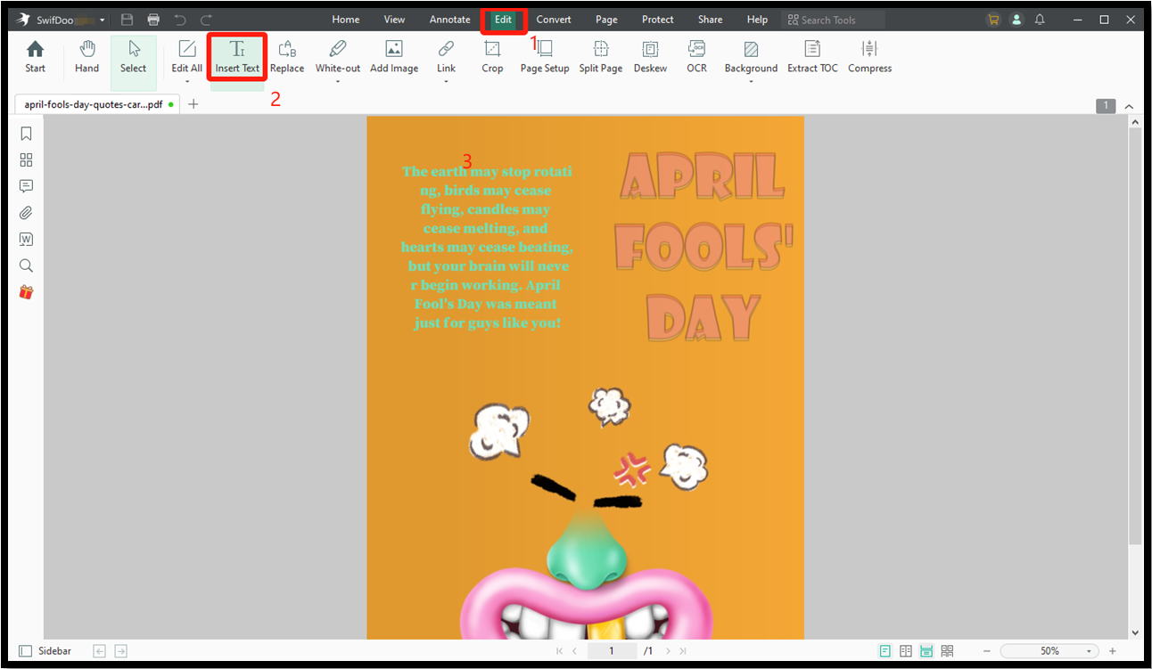  How to edit April Fools' Day quotes on card 2