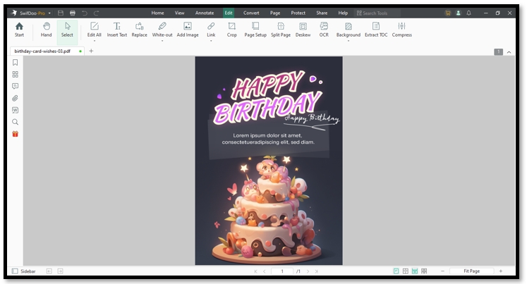 Edit birthday wishes for student in SwifDoo PDF