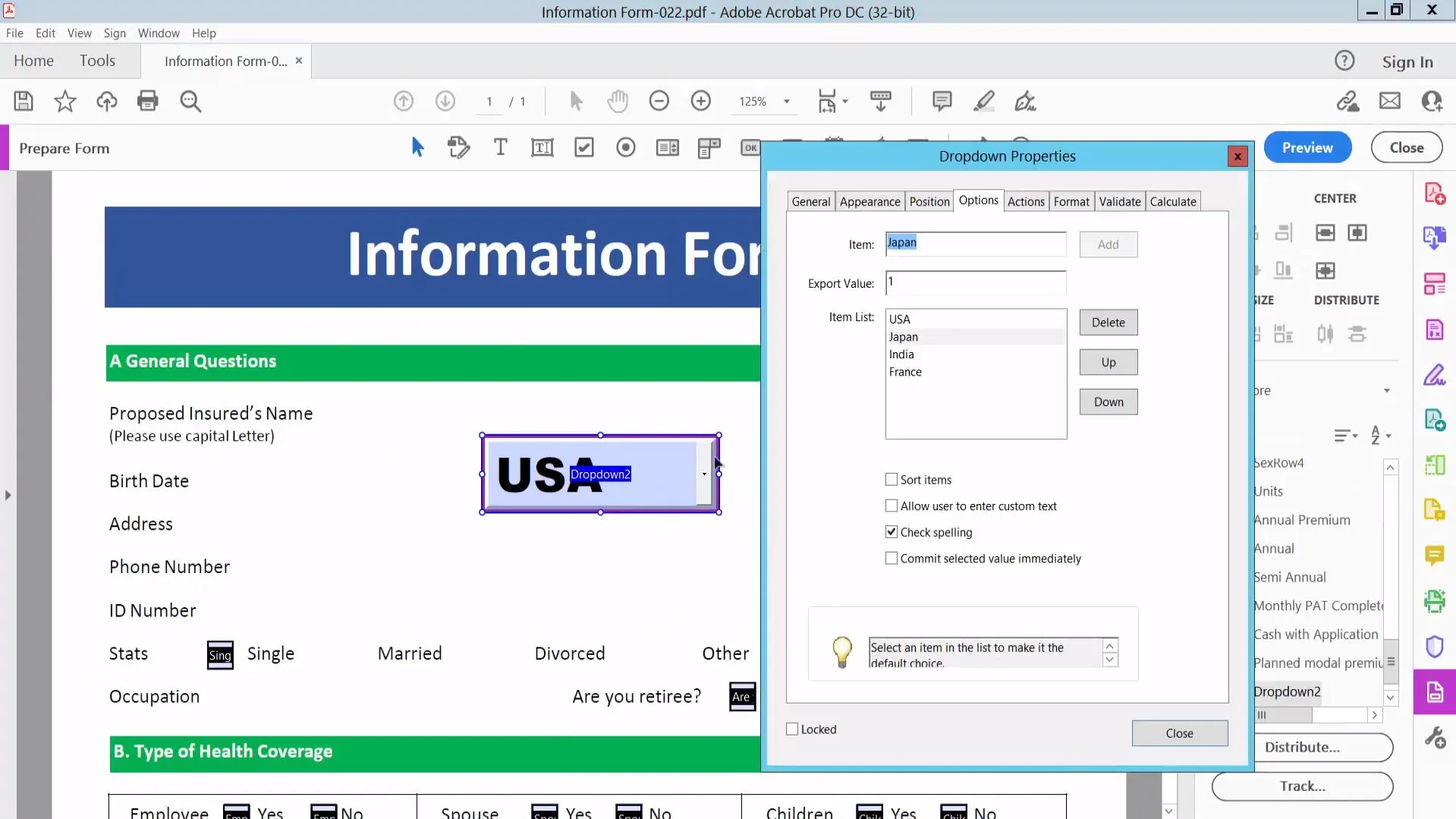 Edit Drop-Down List PDF Adobe Step 2