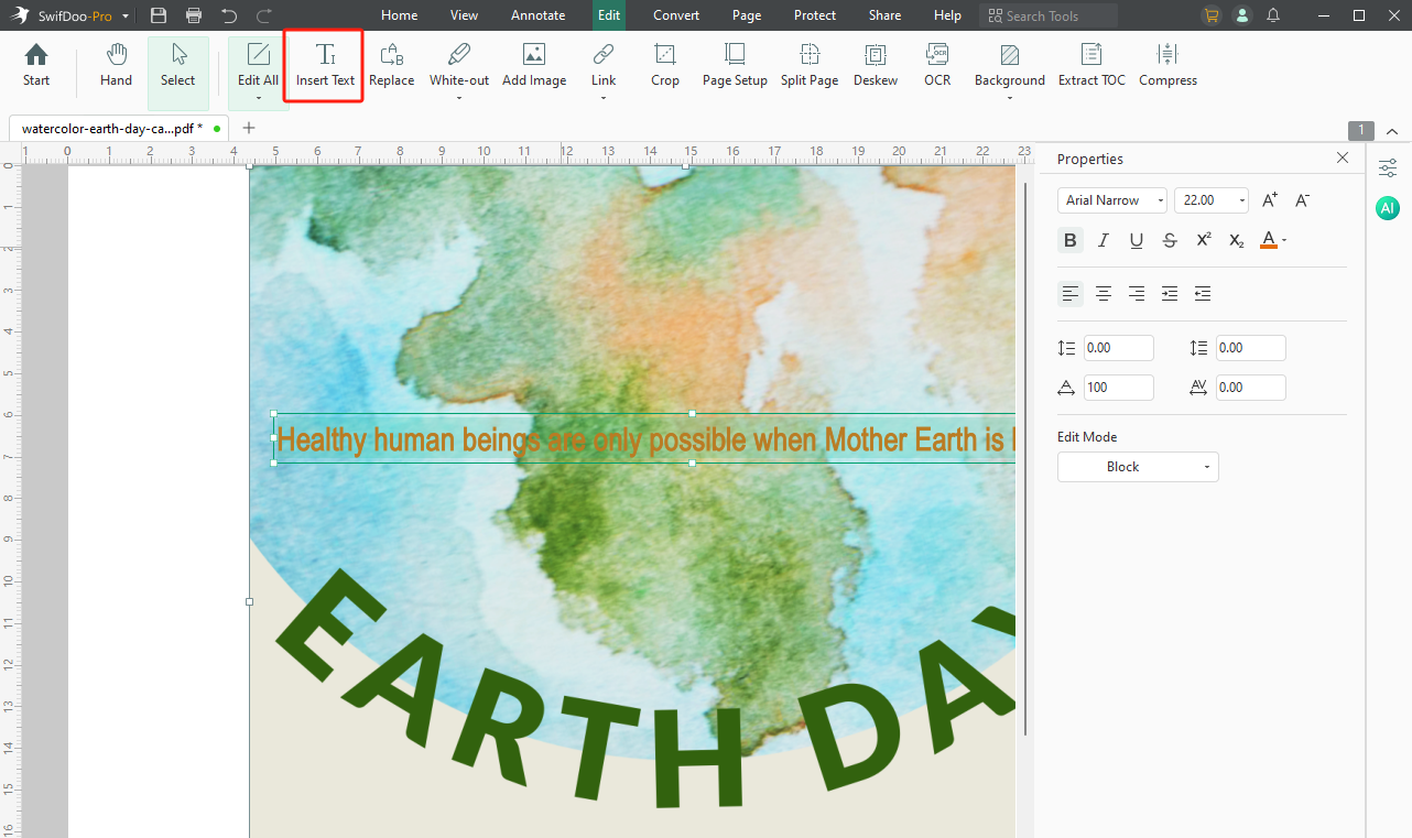 Edit Earth Day Card in SwifDoo PDF