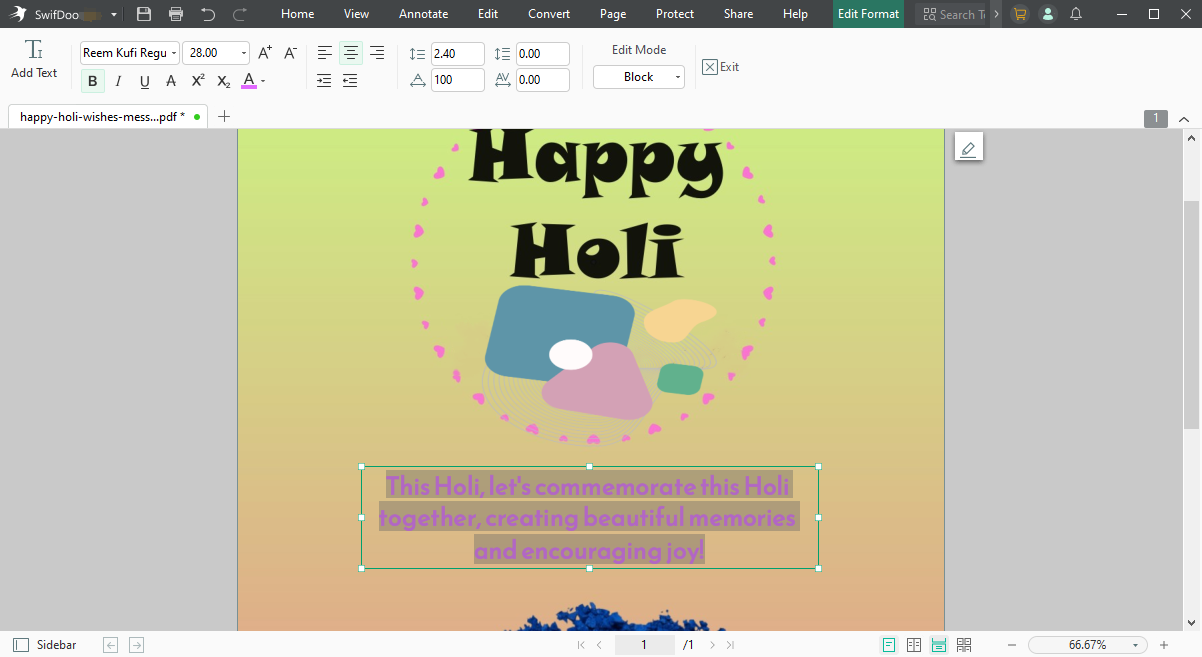 How to edit happy holi wishes on card
