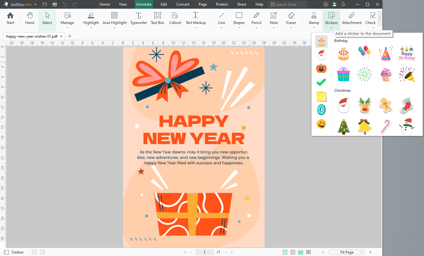 Edit New Year Card Template in SwifDoo PDF