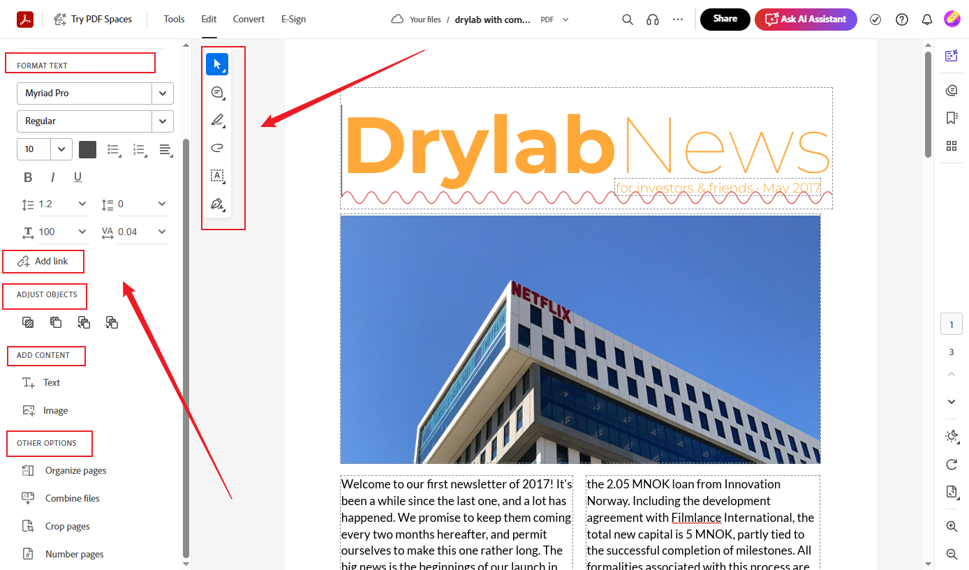Edit the PDF file with the Adobe Acrobat Chrome extension in Chrome