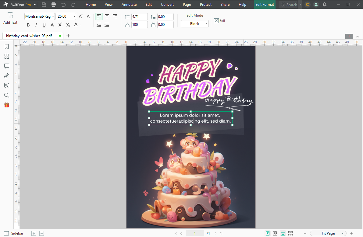 Edit Text in PDF Birthday Card