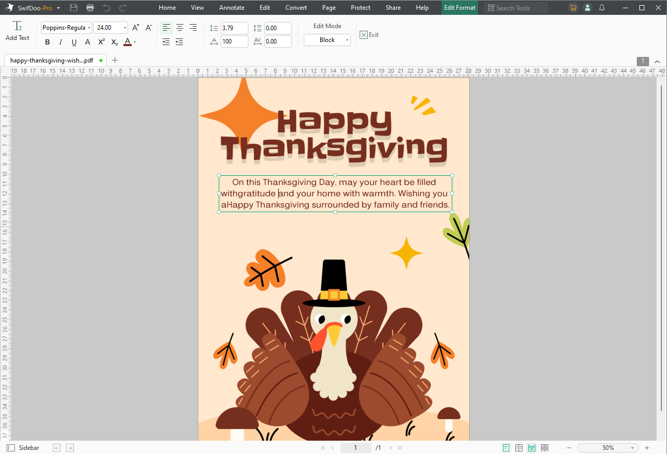Edit Thanksgiving Card PDF Template