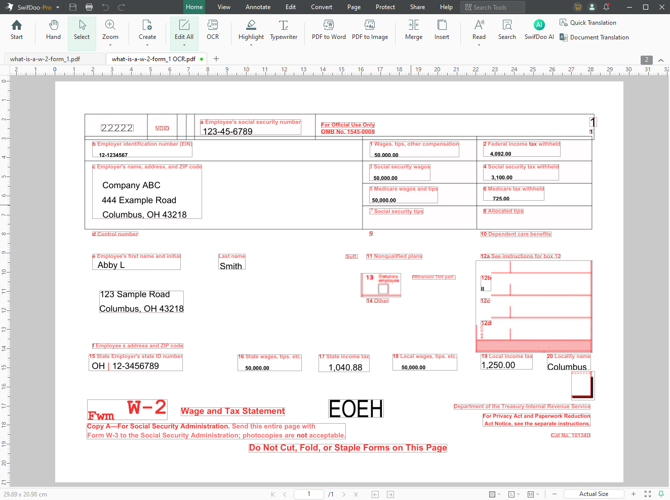 Edit W-2 Form in SwifDoo PDF