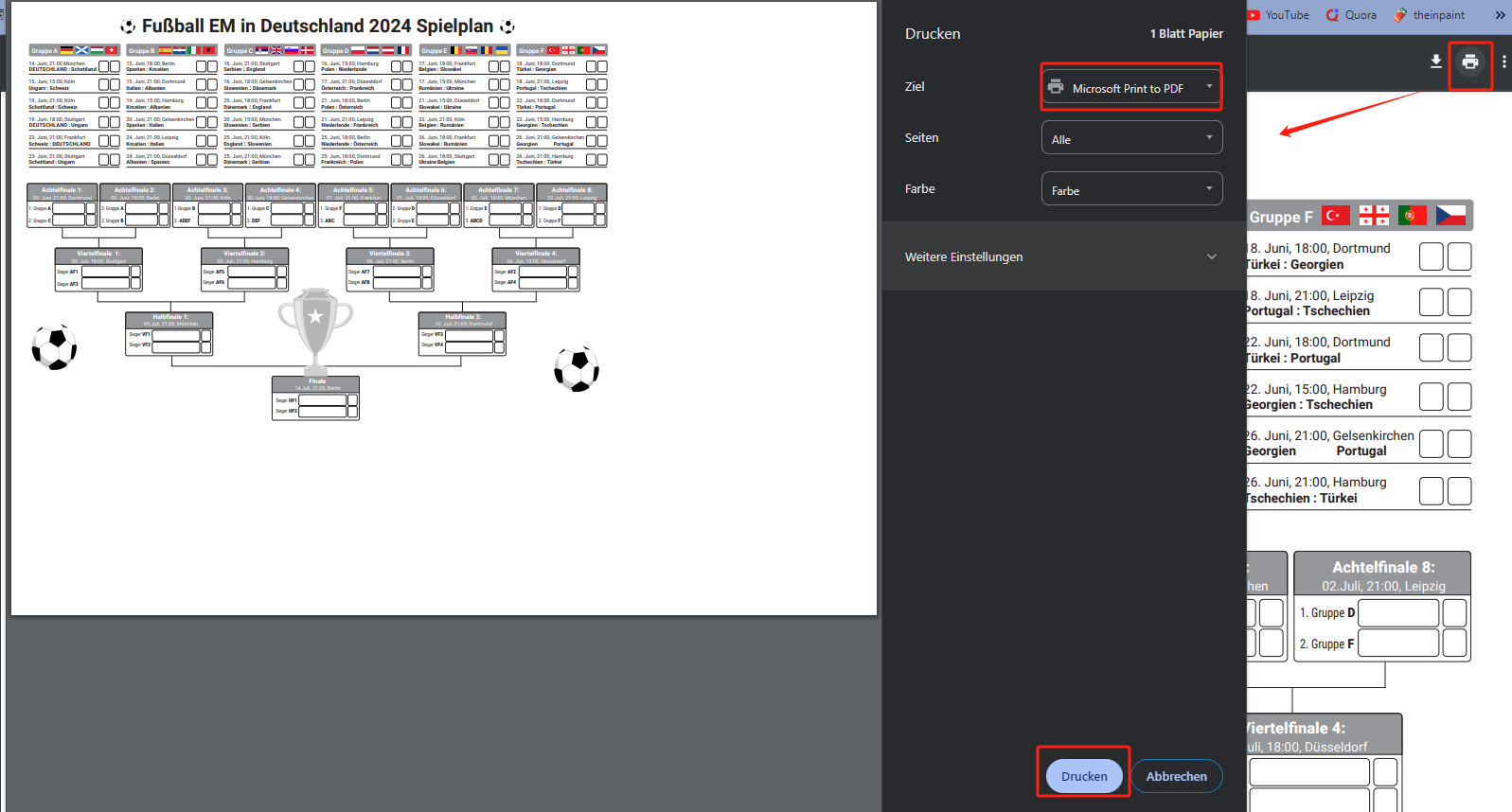 EM 2024 Spielplan PDF