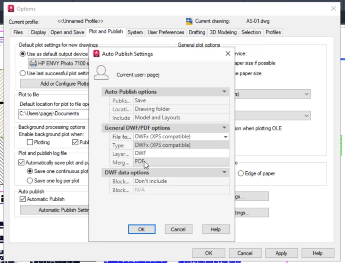 Enable Auto Publish in AutoCAD