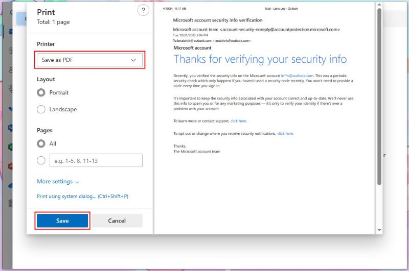 Outlook Save as PDF