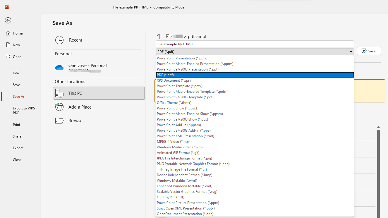 Save as PDF in PowerPoint
