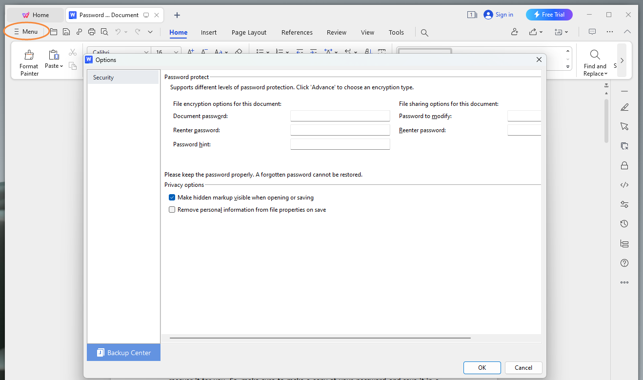 Encrypt Word Documents with Password in WPS Office