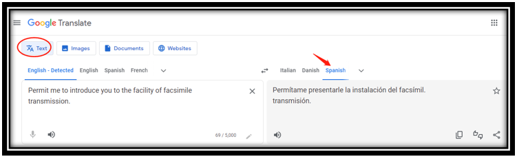 Perform English to Spanish document translation with Google Translate