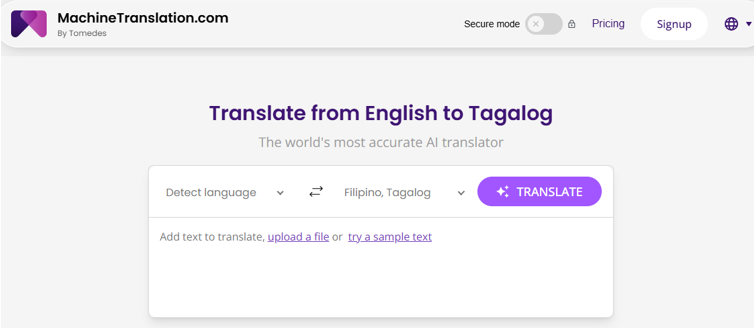 MachineTranslation.com English to Tagalog best translator