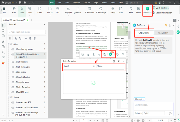 SwifDoo PDF English to Tagalog best translator