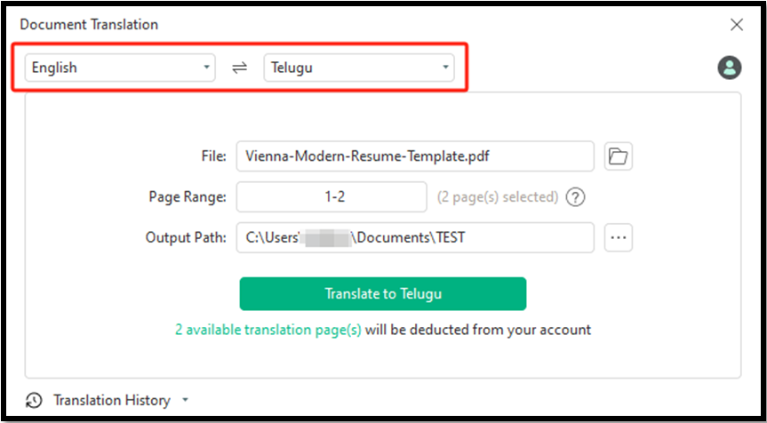 English to Telugu translation on PDF with SwifDoo PDF 4