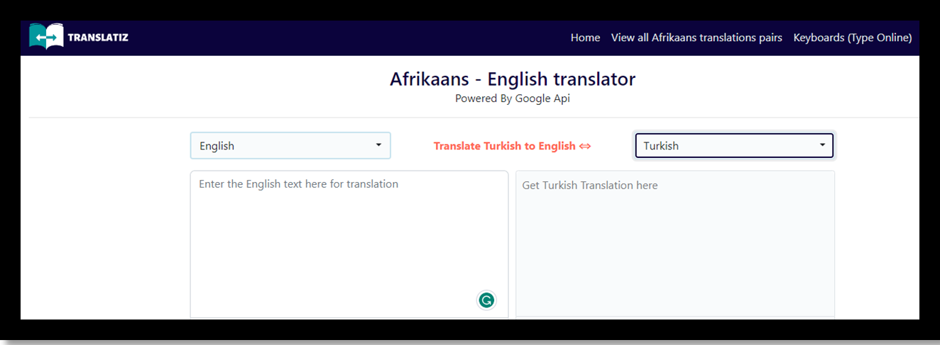 English to Turkish translator Translatiz