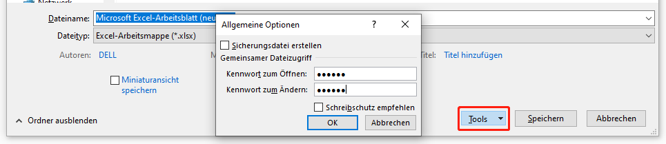 Excel mit Datei-Explorer schützen