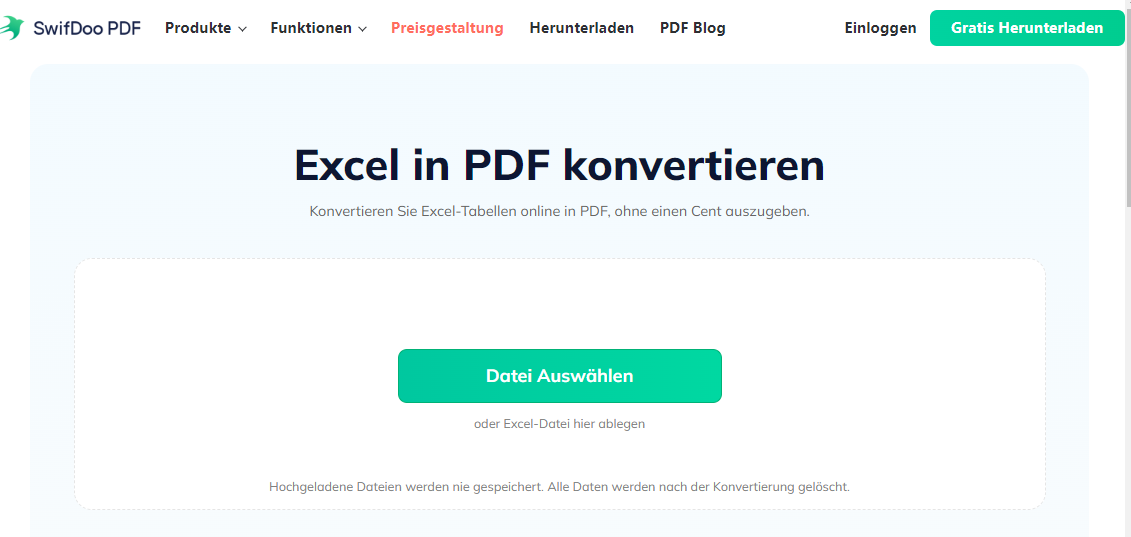 SwifDoo Free Online Excel in PDF Konverter