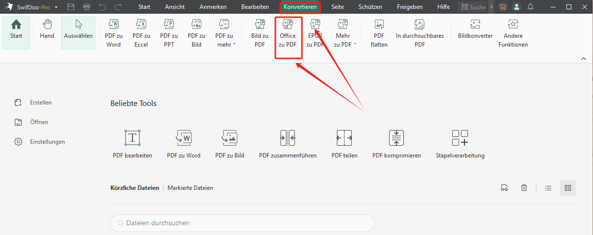 Klicken Sie auf Konvertieren> Office zu PDF in der Hauptsymbolleiste, um den Excel zu PDF Konverter aufzurufen.