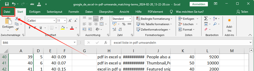 Öffnen Sie Ihre Excel-Tabelle in Microsoft Excel und klicken Sie auf die Option „Datei“ auf der Startseite.
