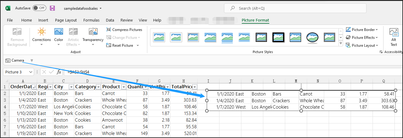 Klicken Sie auf eine beliebige Stelle im Excel-Arbeitsblatt, um die Daten von Excel ins  Bildformat zu konvertieren;