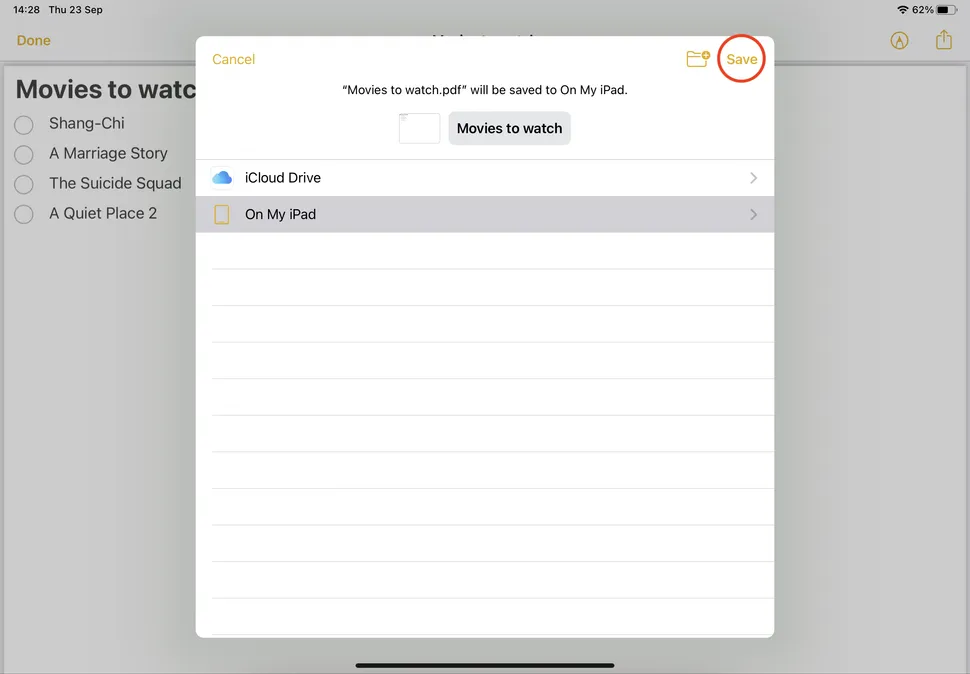 Convert Apple Notes to PDF on iPad