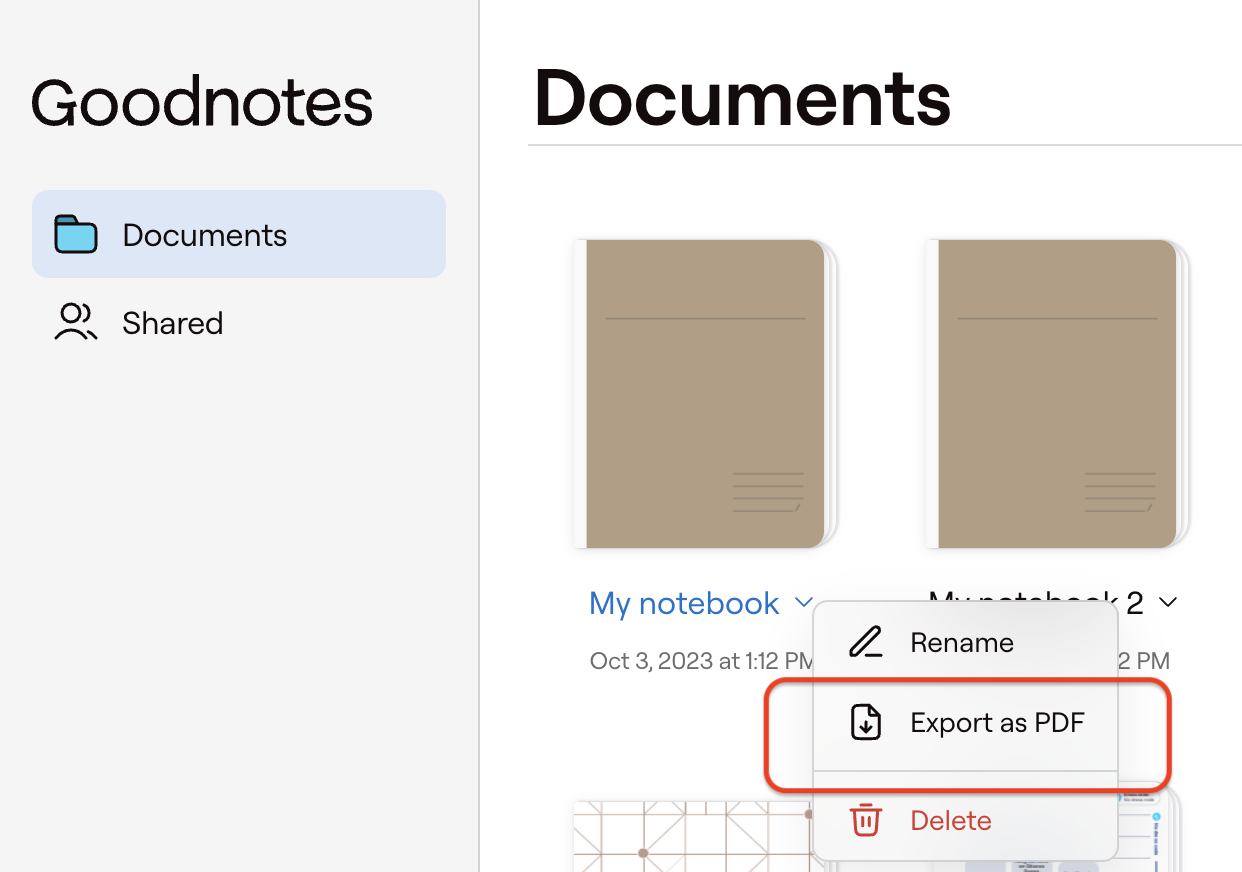 Export Goodnotes as PDF