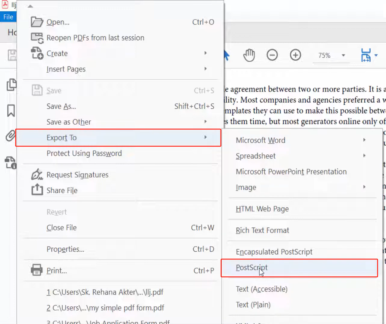 Export PDF to PostScript in Acrobat