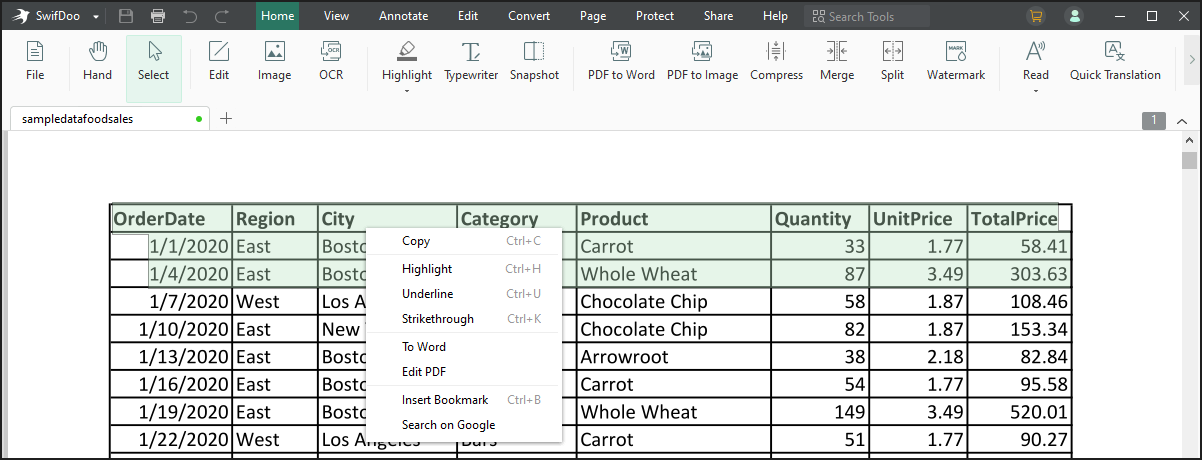 Extract data from PDF by copying and pasting | SwifDoo PDF