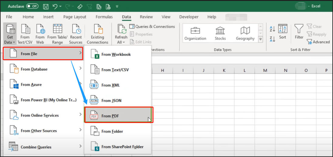Extract data from PDF using Excel step 2 | SwifDoo PDF