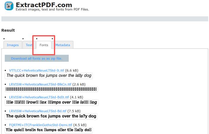 Extract Font from PDF Using ExtractPDF.com 2