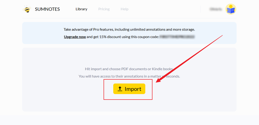 Click the Import button to import the target PDF file into Sumnotes