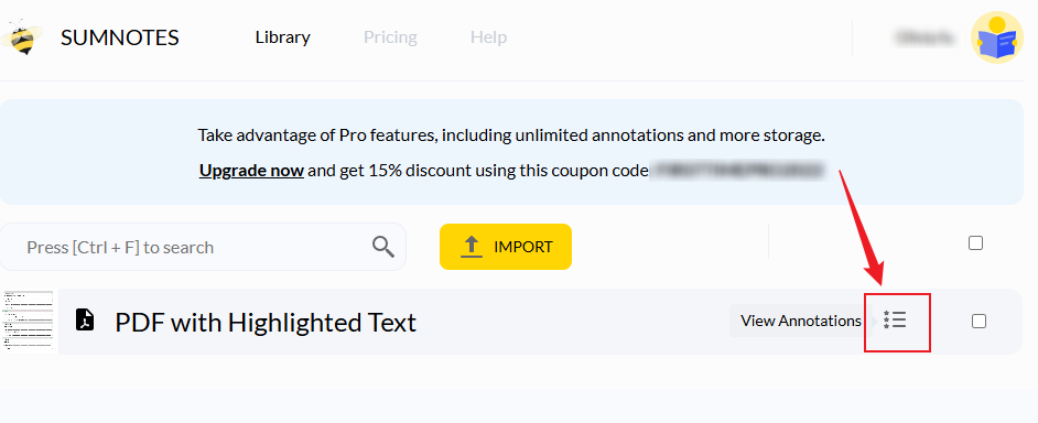 Click the View Annotations option in Sumnotes