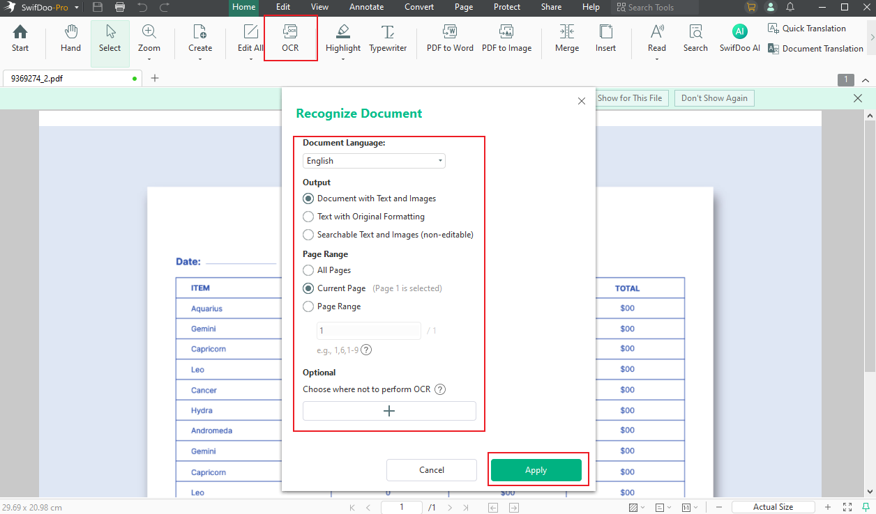 OCR the image PDF in SwifDoo PDF