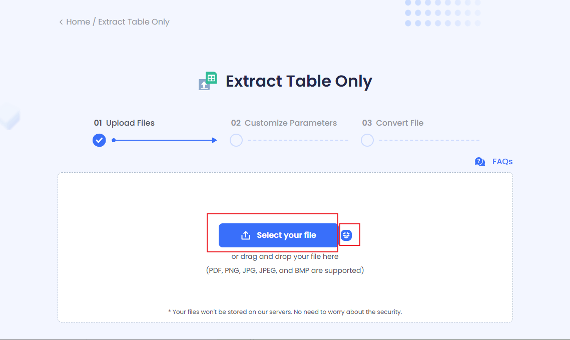 Click the Select your file button in ComPDF to import the target picture