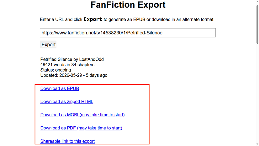 Download the fanfiction story in FicHub