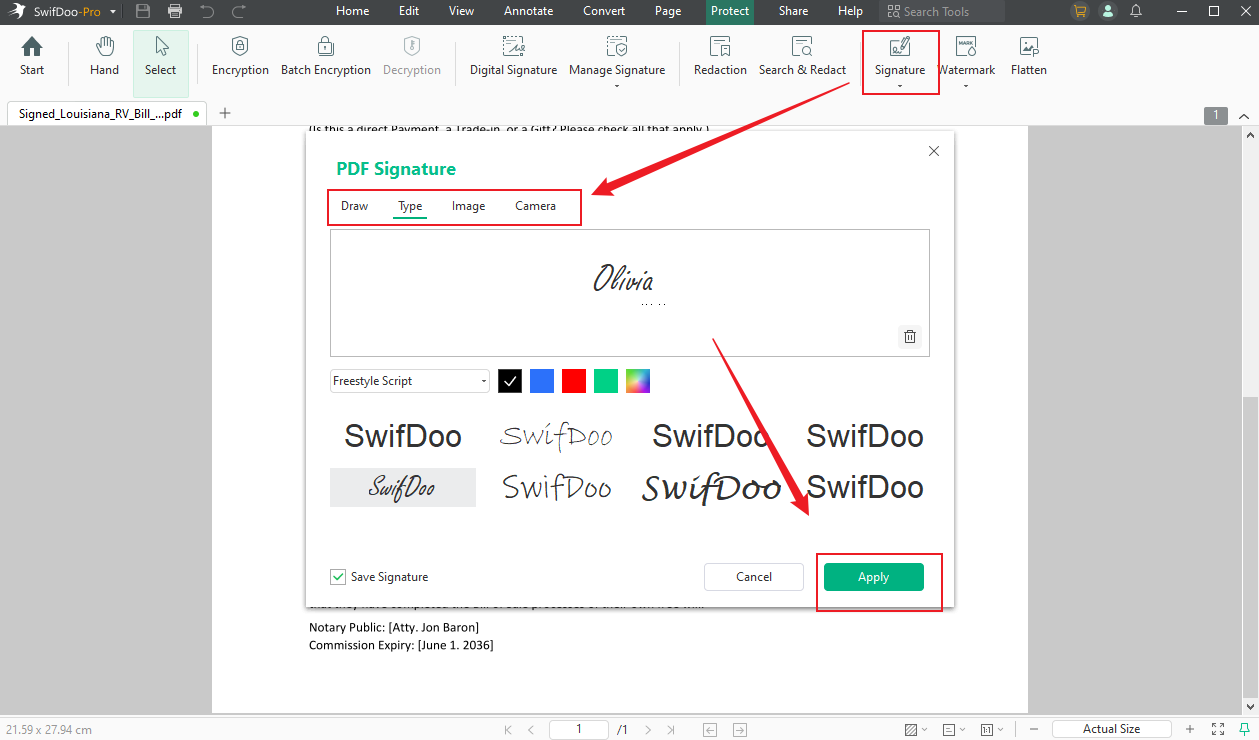 Add an electronic signature in SwifDoo PDF