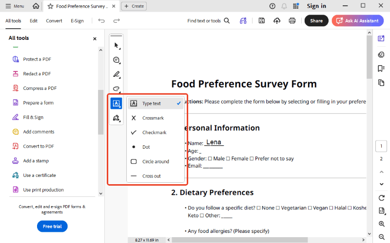Fill in form fills
