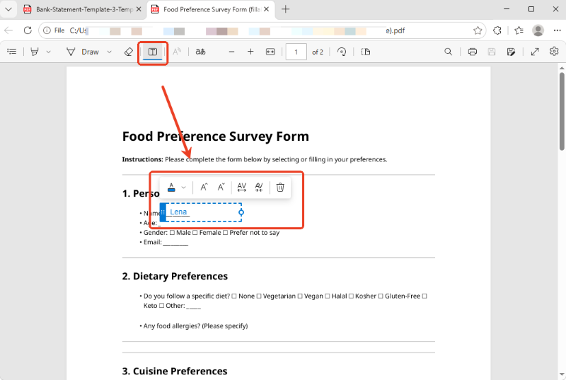 Microsoft Edge Add Text