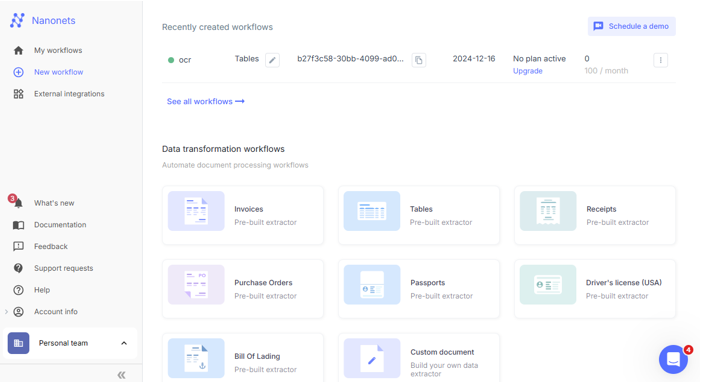 Nanonets Financial data extraction OCR tool