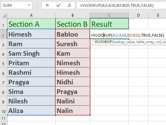 Find duplicates in Excel with the VLOOKUP formula 1