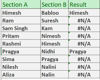 Find duplicates in Excel with the VLOOKUP formula 2